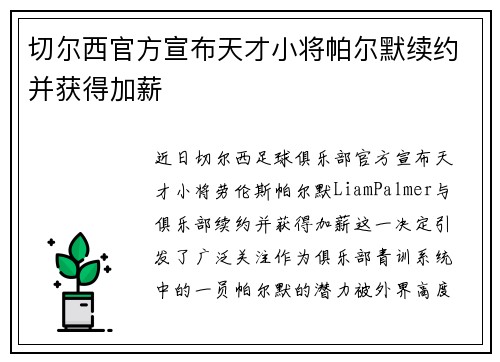 切尔西官方宣布天才小将帕尔默续约并获得加薪